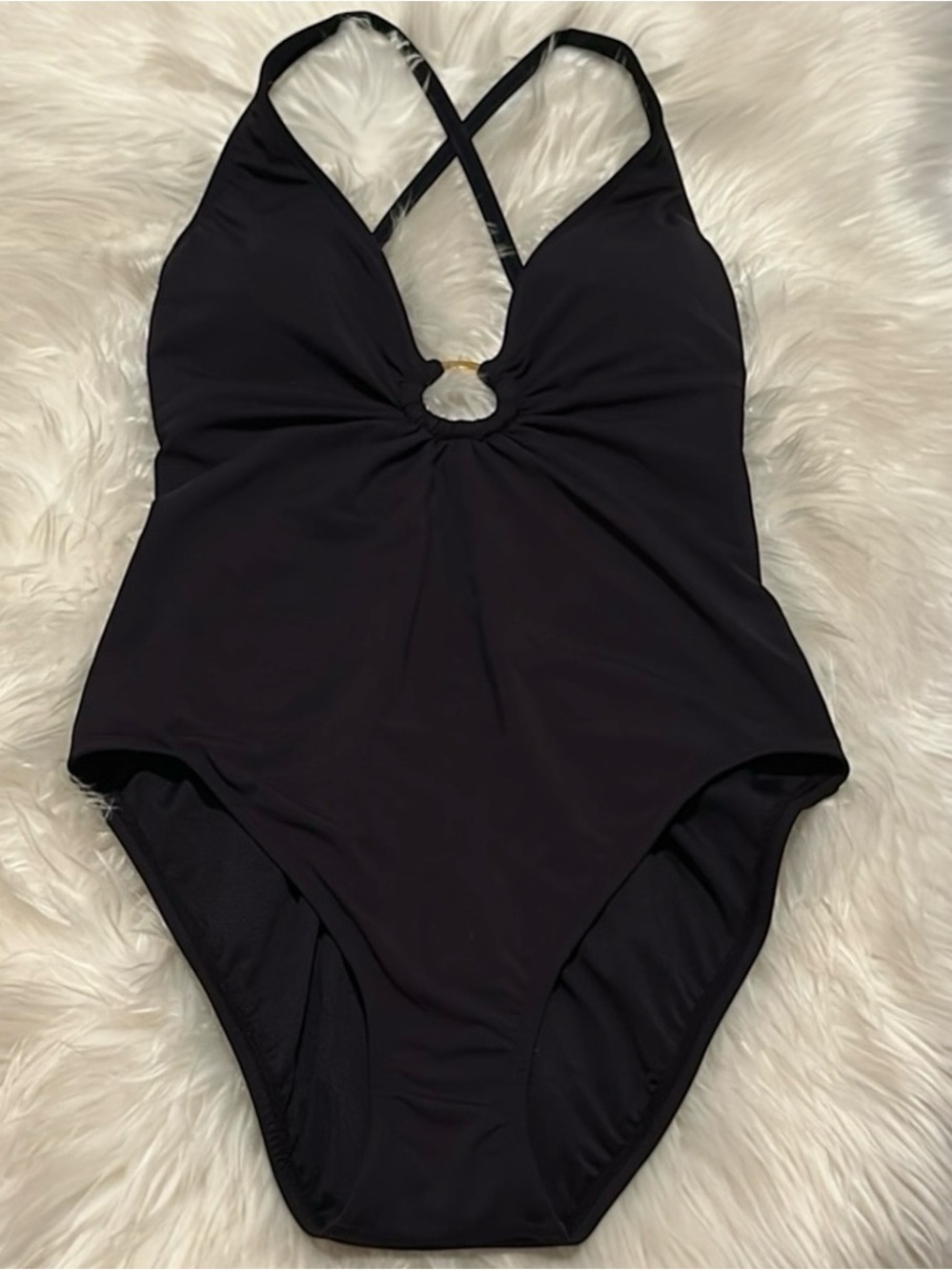 Bleu Rod Beattie Ring Plunge Cross Back 1-Piece Swimsuit